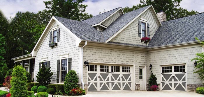 carriage house style garage door gray and white